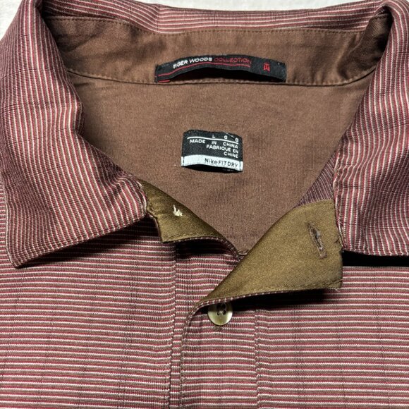 Nike Tiger Woods Collection Polo Shirt Mens L Dri Fit Golf Striped Brown Red TW - Picture 3 of 8